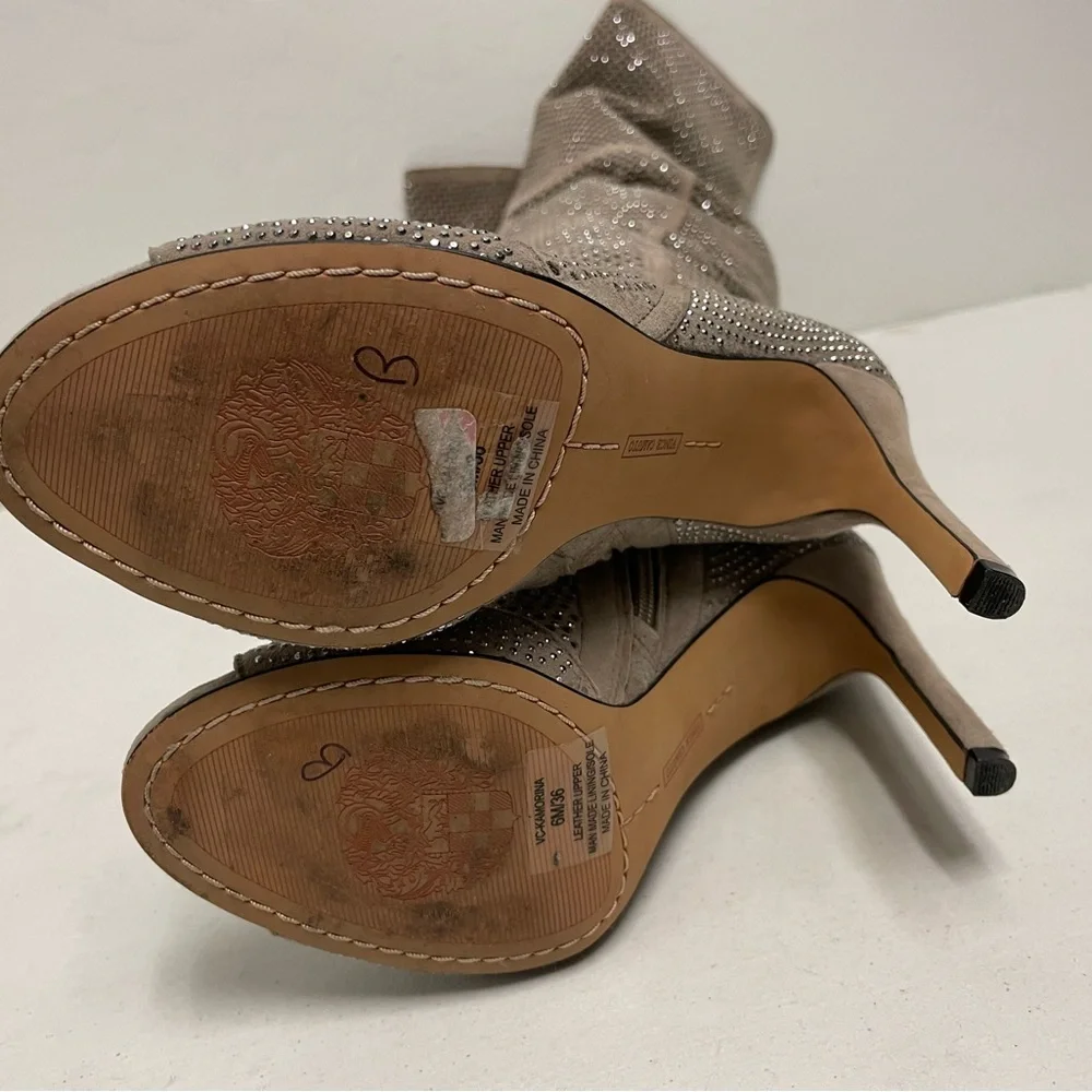 VINCE CAMUTO Kamorina Rhinestone‎ Suede Over the Knee Peep Toe Boot Size 6M/36